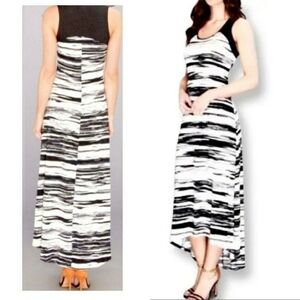 Calvin Klein Variegated Striped Maxi Dress Black and White